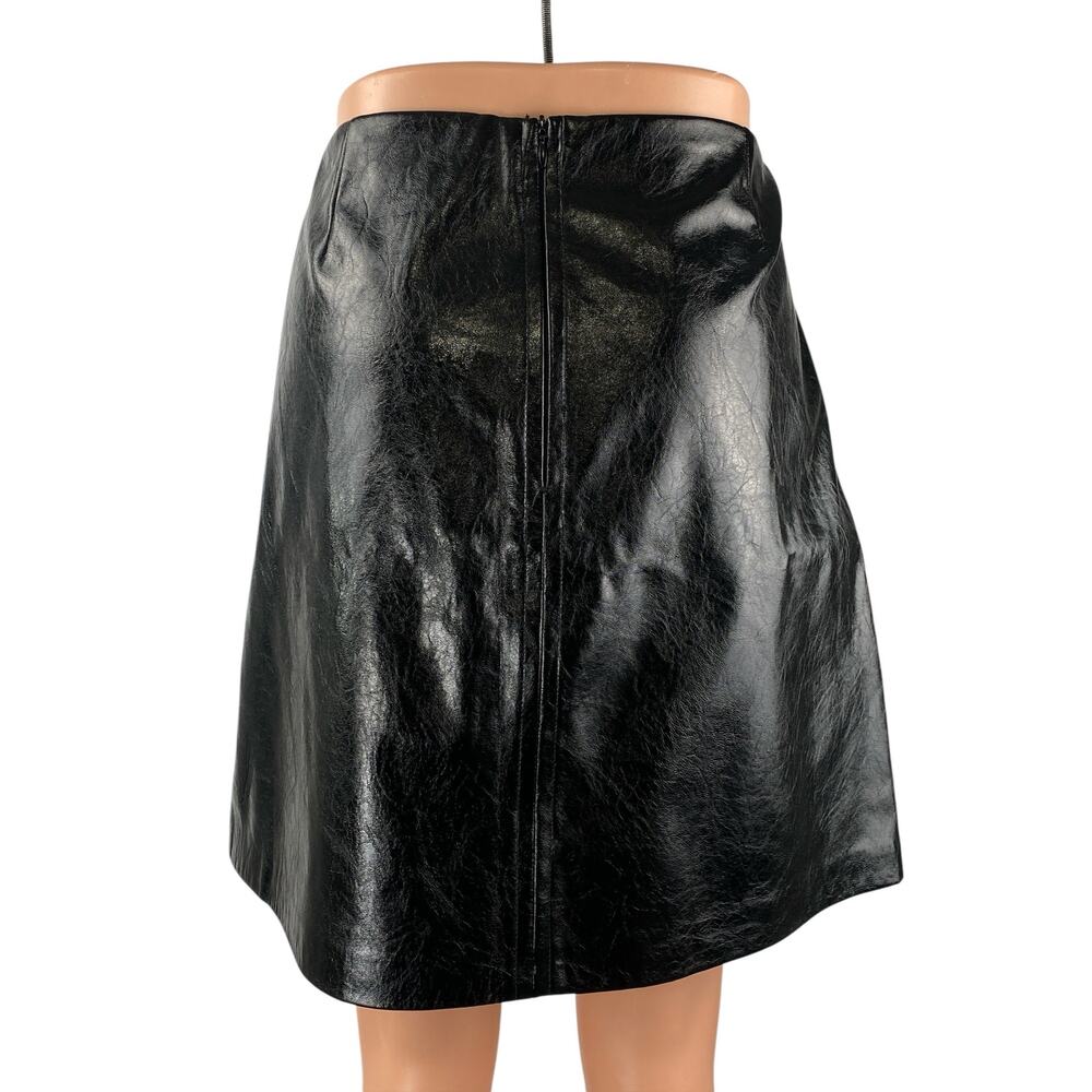 DKNY Women's Black Faux Vegan Leather High Rise Mini Flare A-Line Skirt Size 12 - Picture 4 of 6